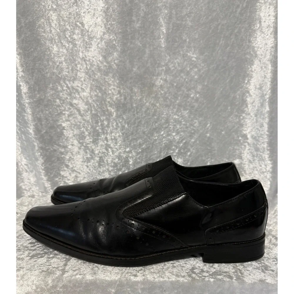 Stacy Adams Mens Black Leather Square Toe Slip On Loafers‎ Brogue Shoes Sz-12